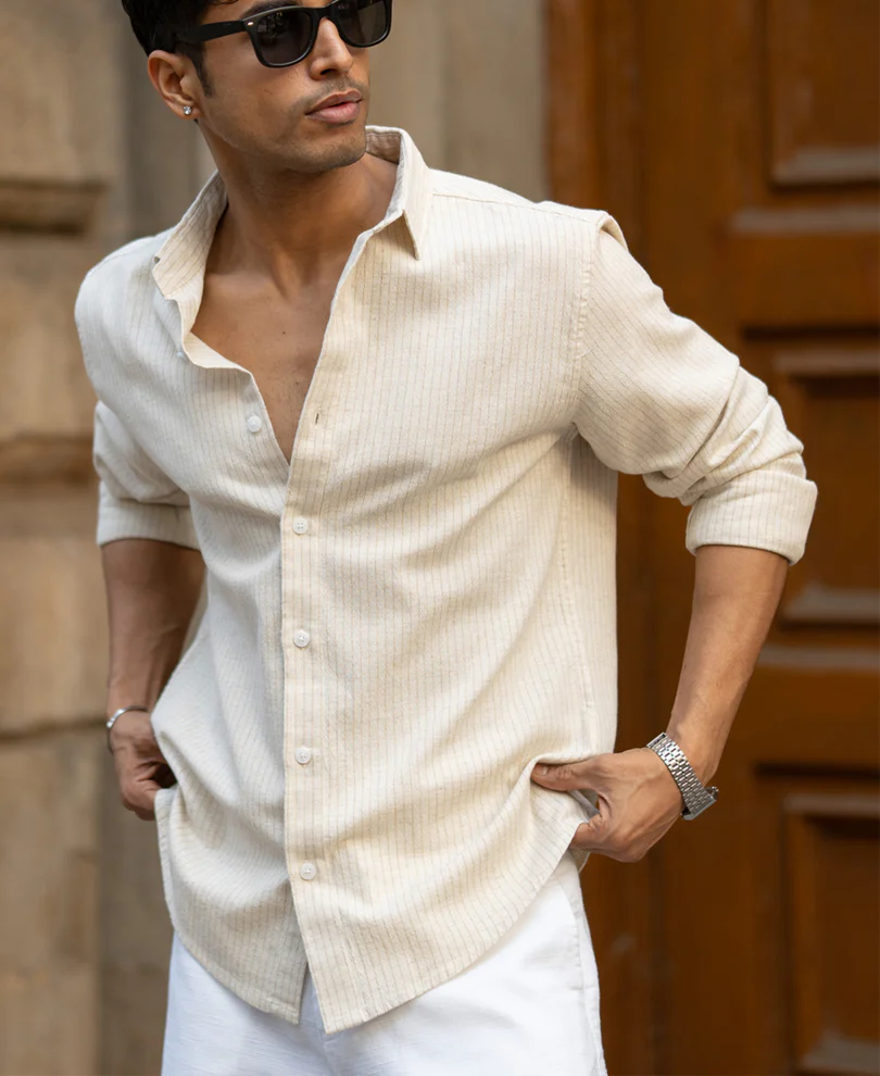 Natural & Beige Pin Stripe Shirt - Image 2