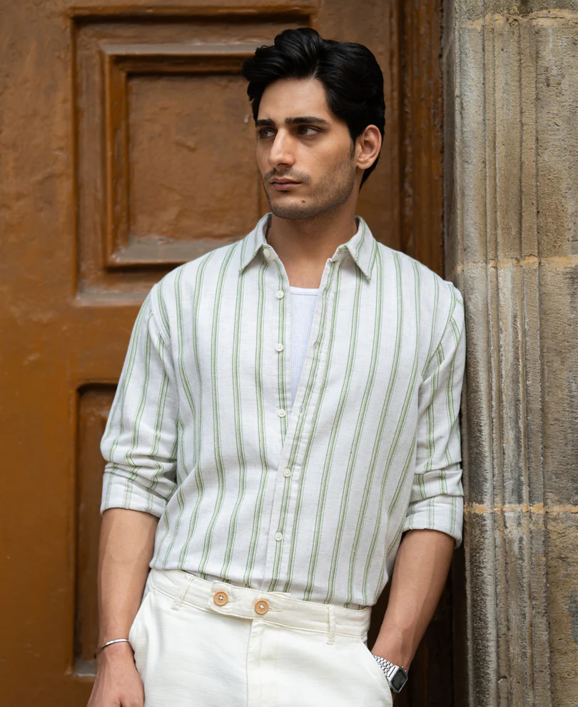 Natural & Green Broad Stripe Shirt - Image 2