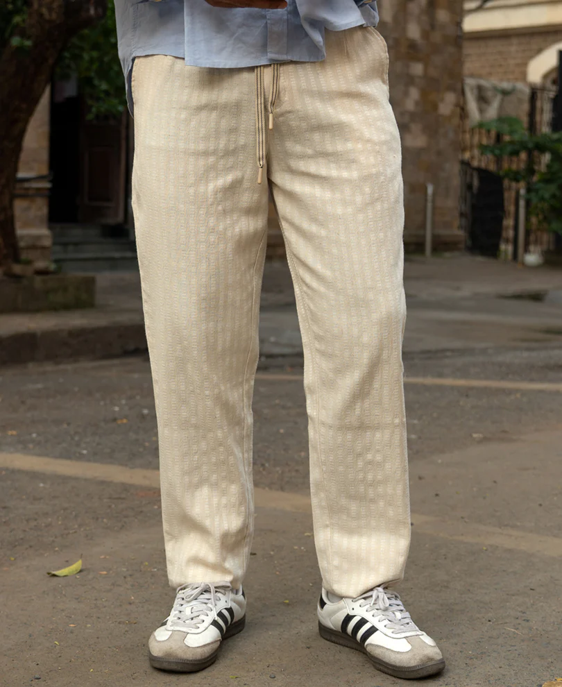 Natural Structured Stripe Linen Trouser - Image 2
