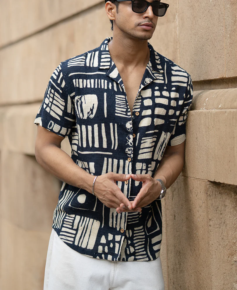 Navy Abstract Print Shirt - Image 3