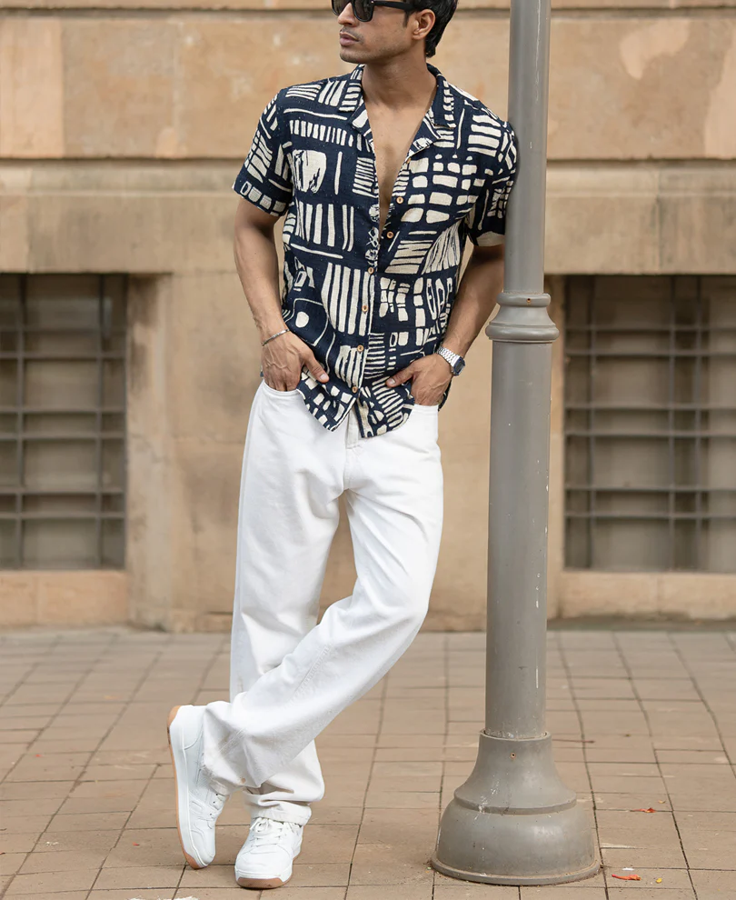 Navy Abstract Print Shirt - Image 7
