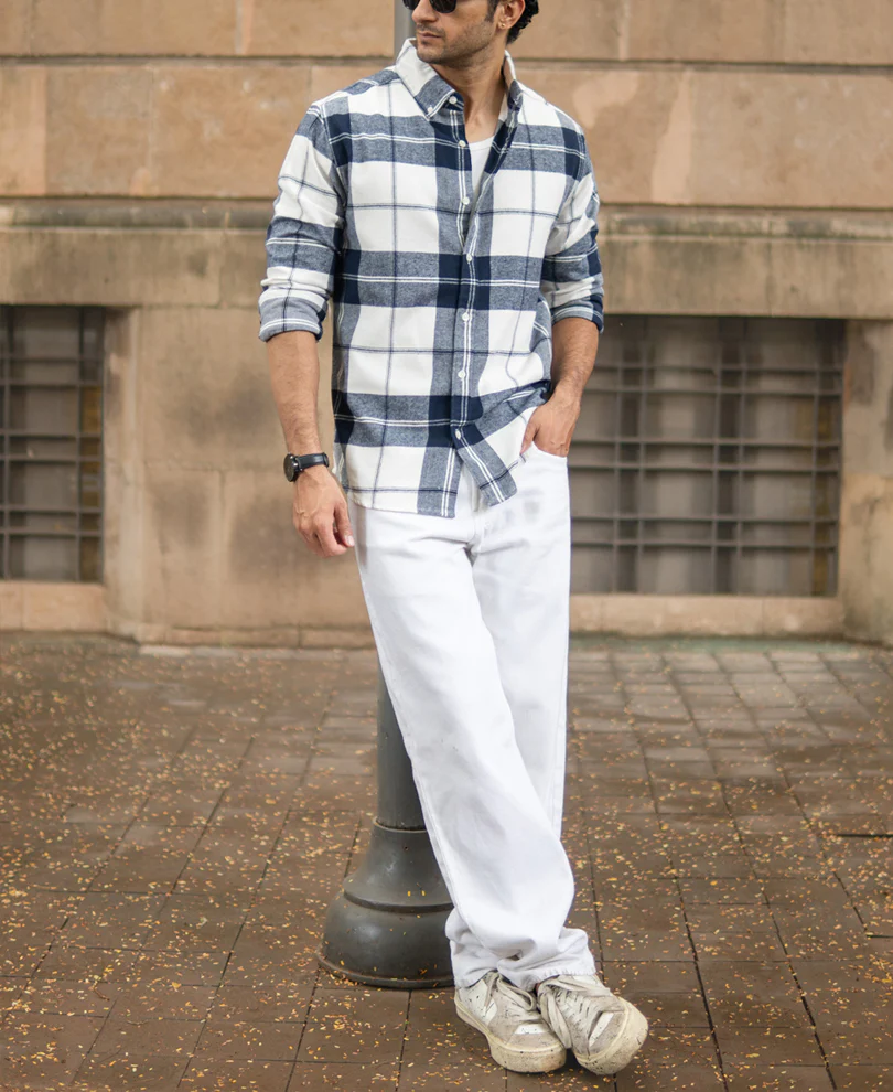 Navy And White Macro Checks Shirt - Image 6
