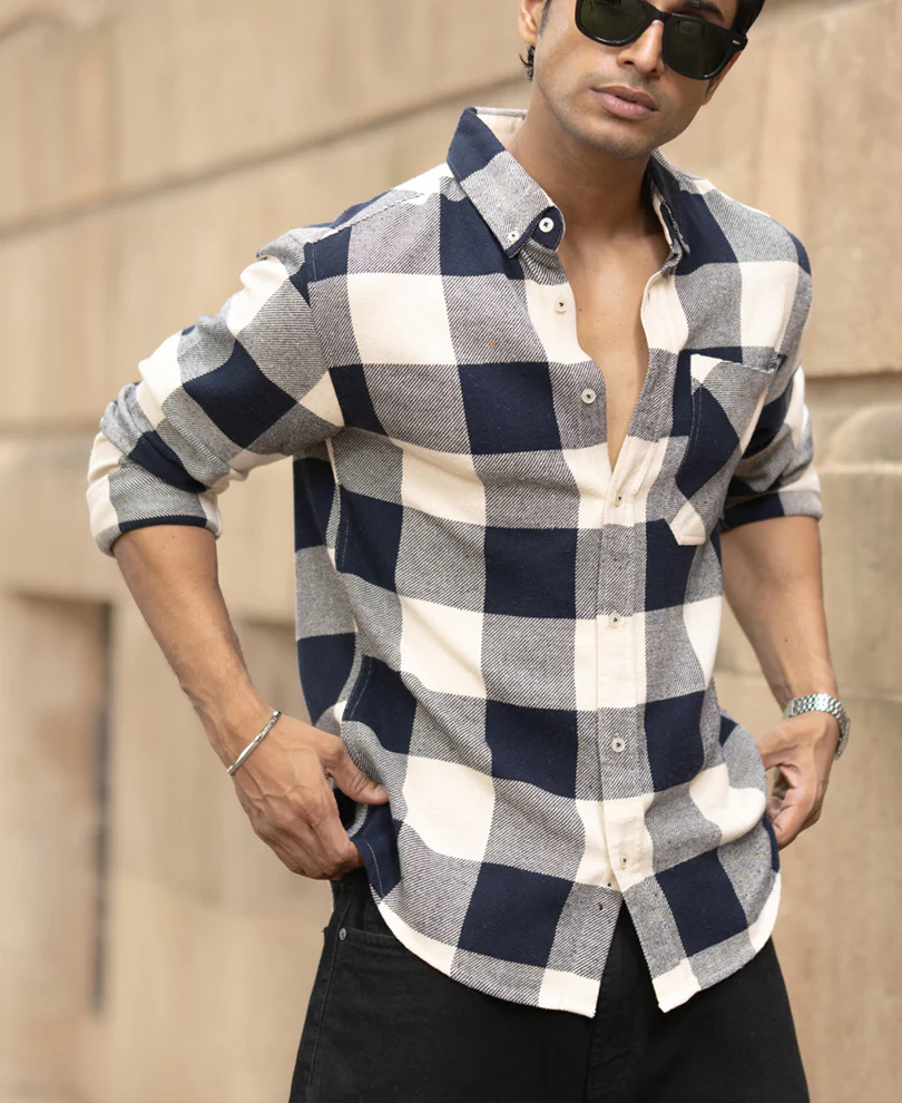 Navy Checks Shirt With Pocket