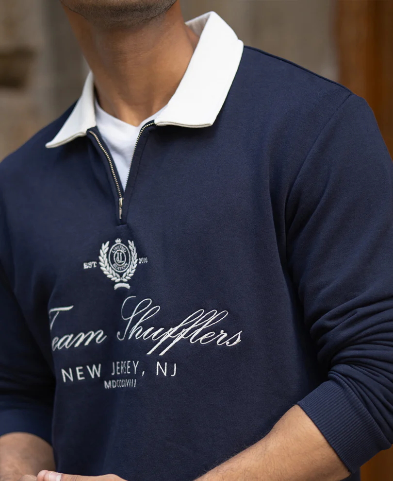 Navy Contrast Collar Embroidered Sweatshirt - Image 5