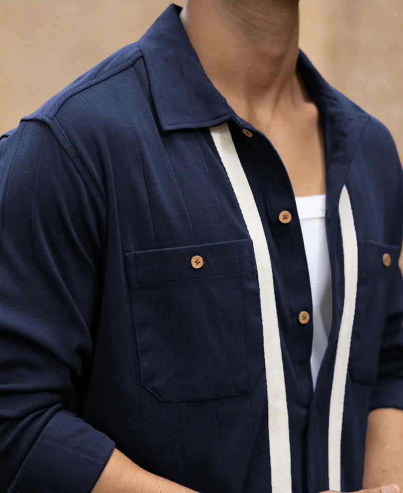 Navy Contrast Detail Shirt - Image 3