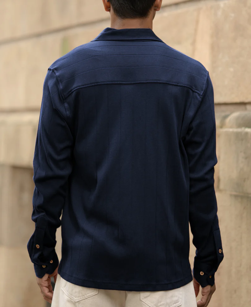 Navy Contrast Detail Shirt - Image 4