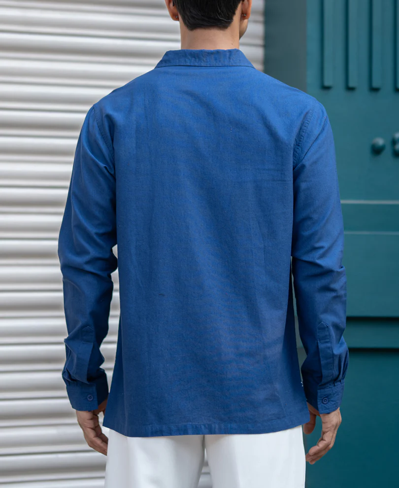 Navy Embroidered Linen Shirt - Image 5