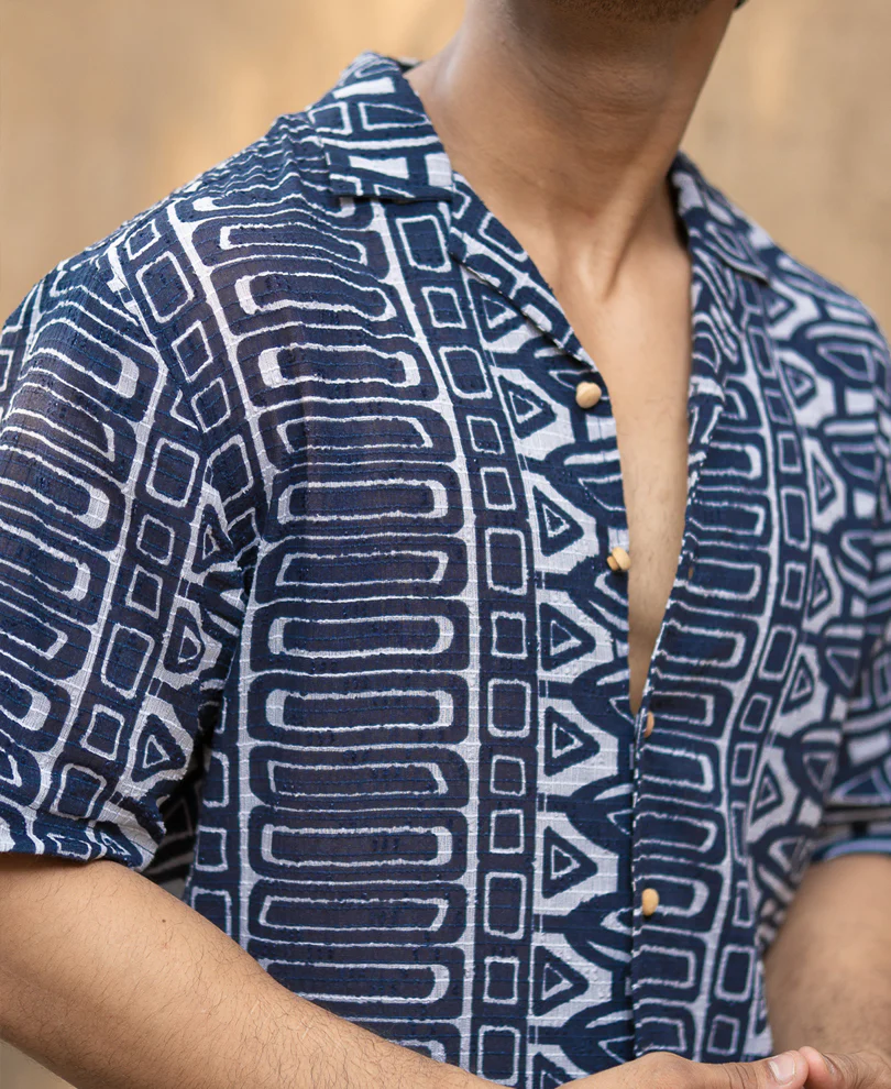 Navy Ethnic Print Shirt