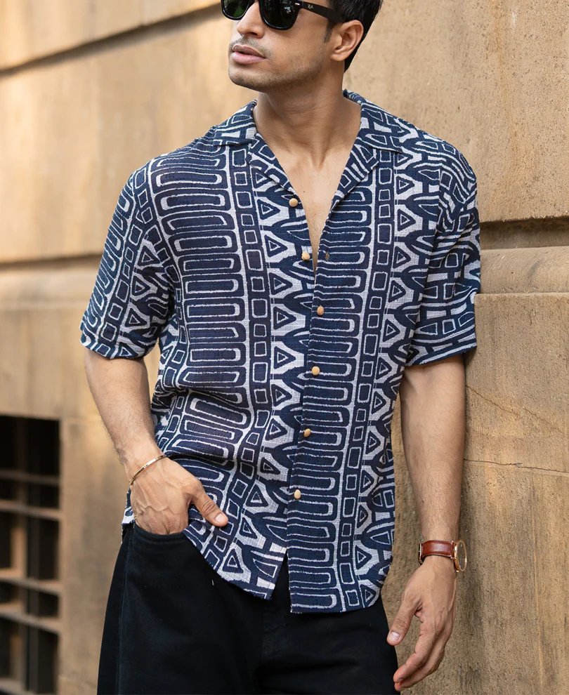 Navy Ethnic Print Shirt - Image 2