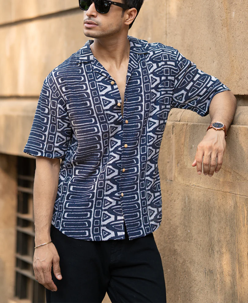Navy Ethnic Print Shirt - Image 4