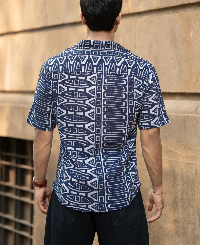 Navy Ethnic Print Shirt - Image 5