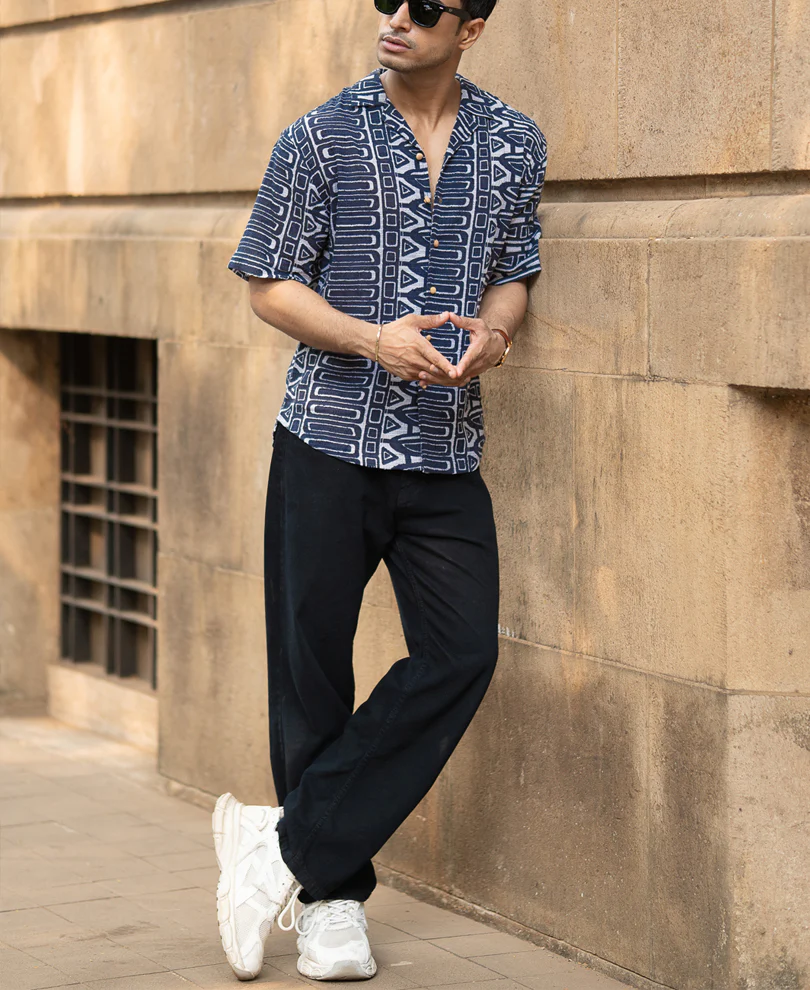 Navy Ethnic Print Shirt - Image 6