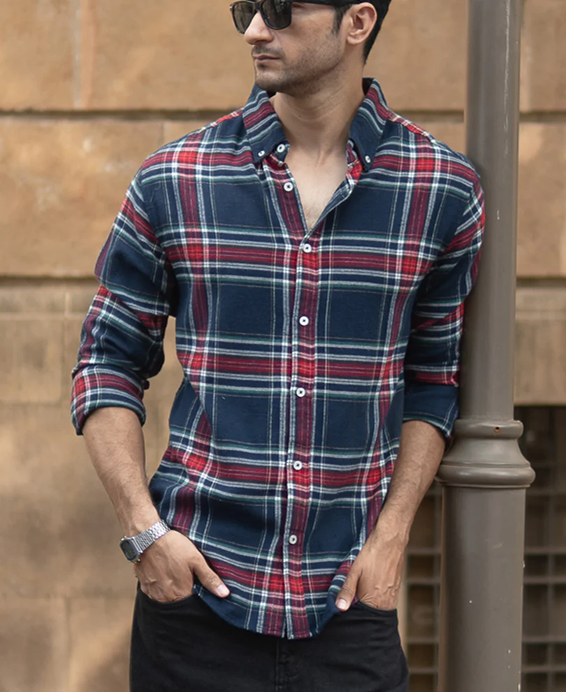 Navy Flannel Checked Shirt - Image 2