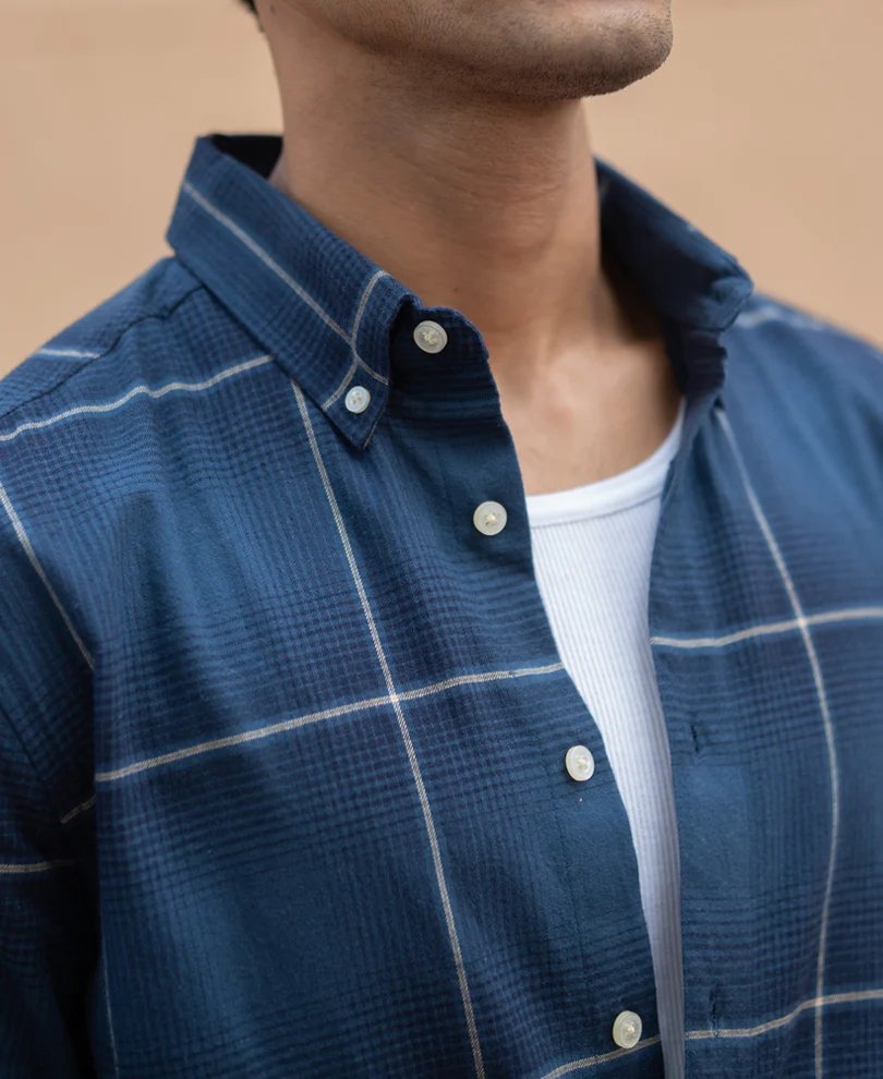 Navy Lightweight Checks Shirt - Image 3