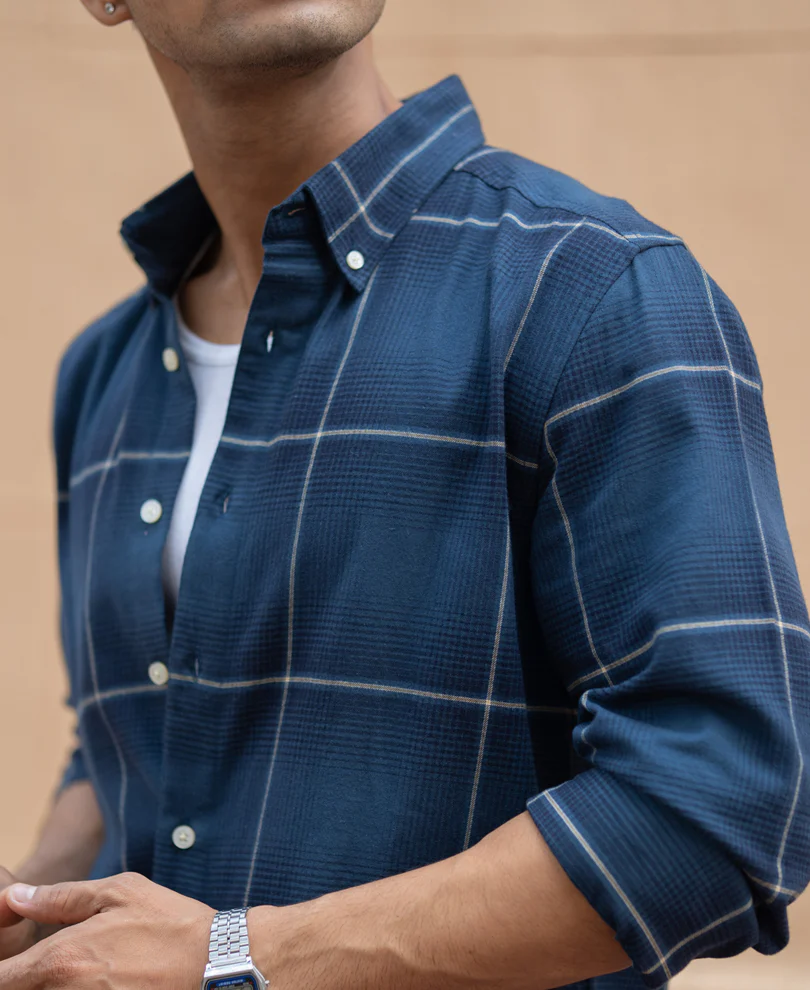 Navy Lightweight Checks Shirt - Image 4