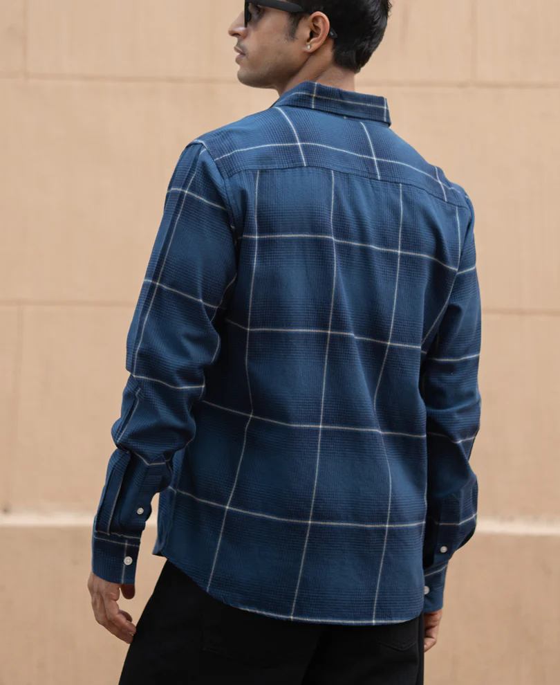 Navy Lightweight Checks Shirt - Image 5