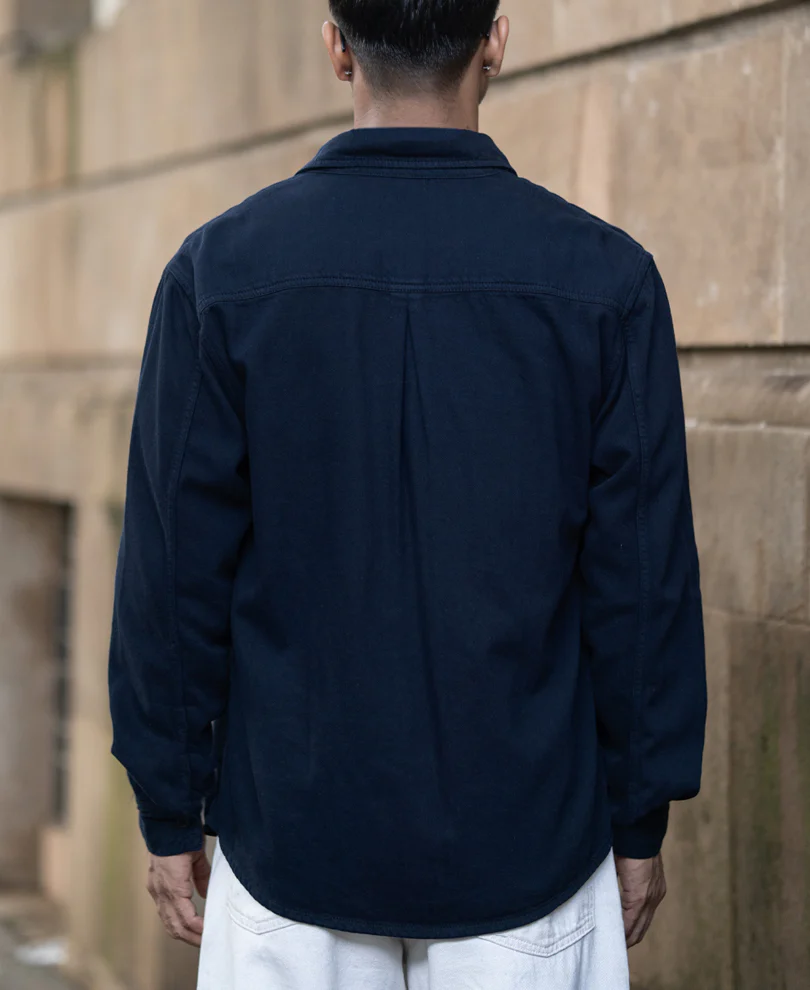 Navy Overdyed Twill Overshirt - Image 5