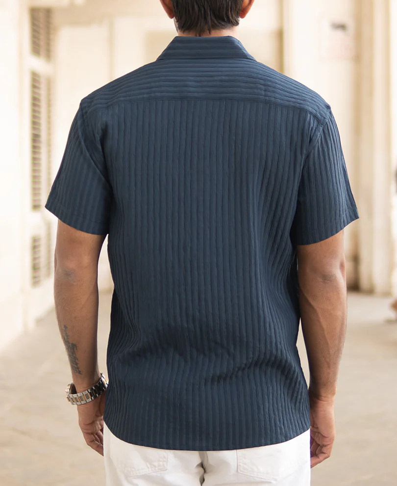 Navy Regular Fit Half Sleeves Shirt - Image 4
