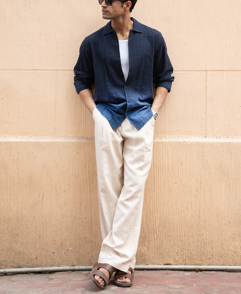 Navy Structured Ombre Shirt - Image 4