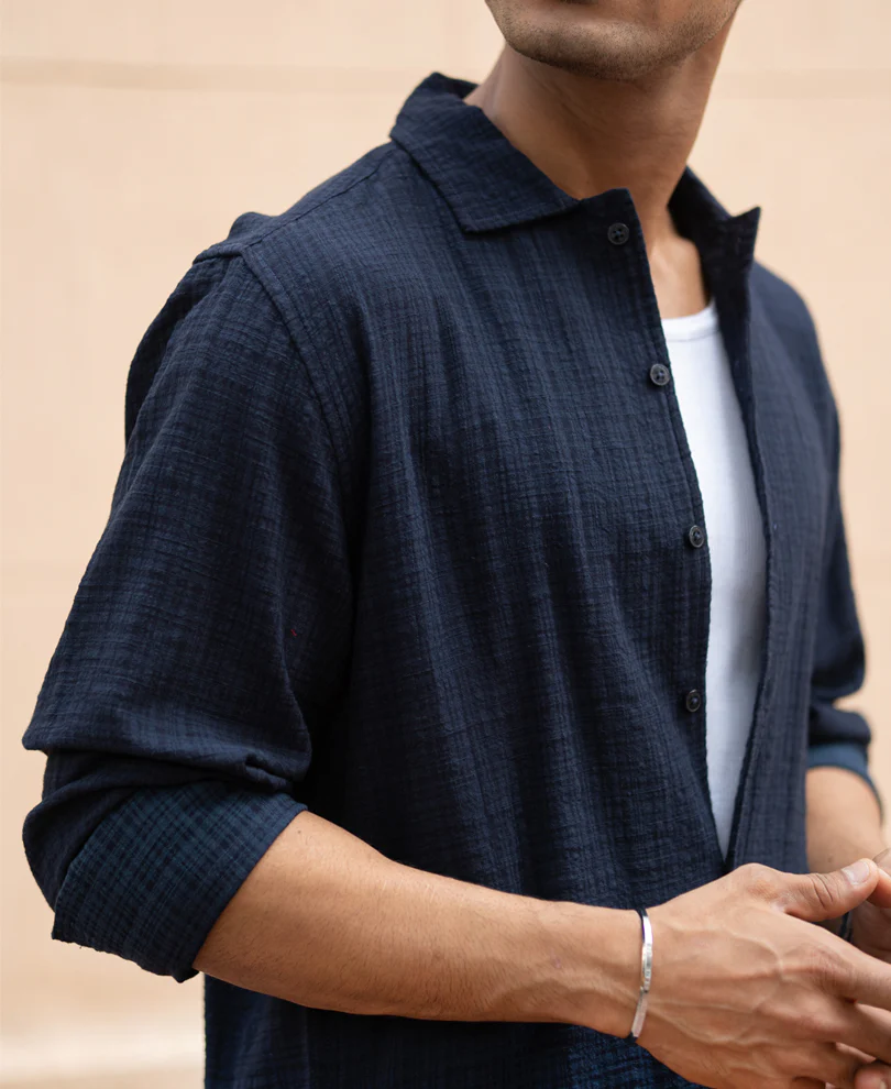 Navy Structured Ombre Shirt - Image 5