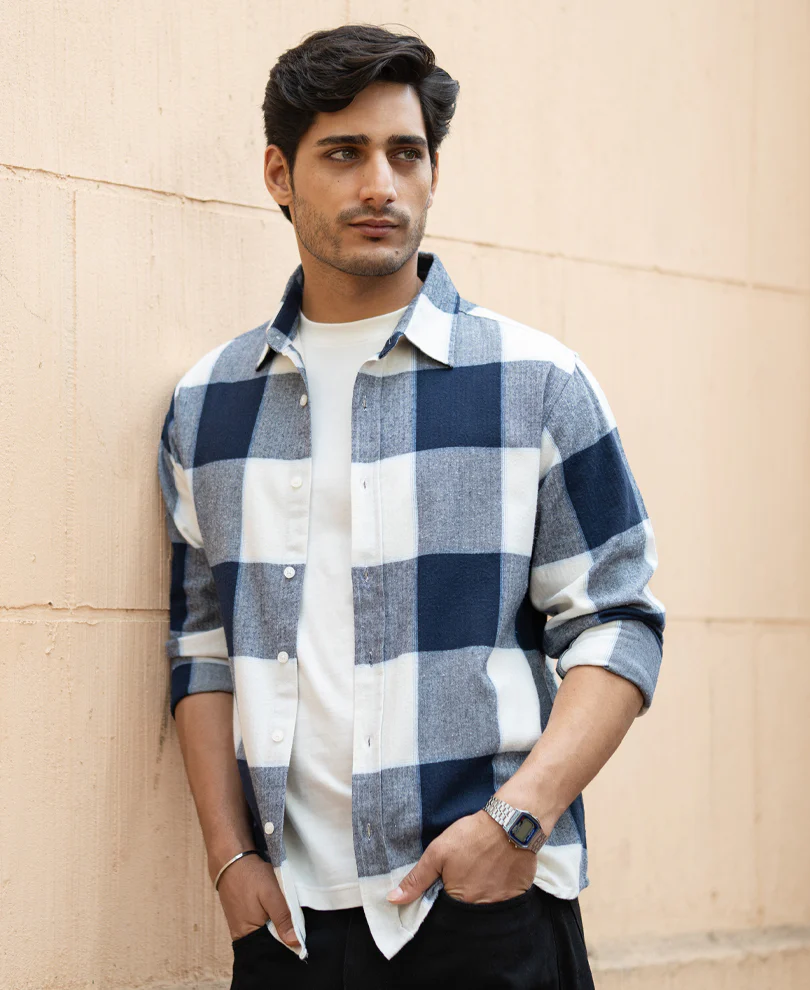 Navy Structured Regular Fit Checks Shirt - Image 2