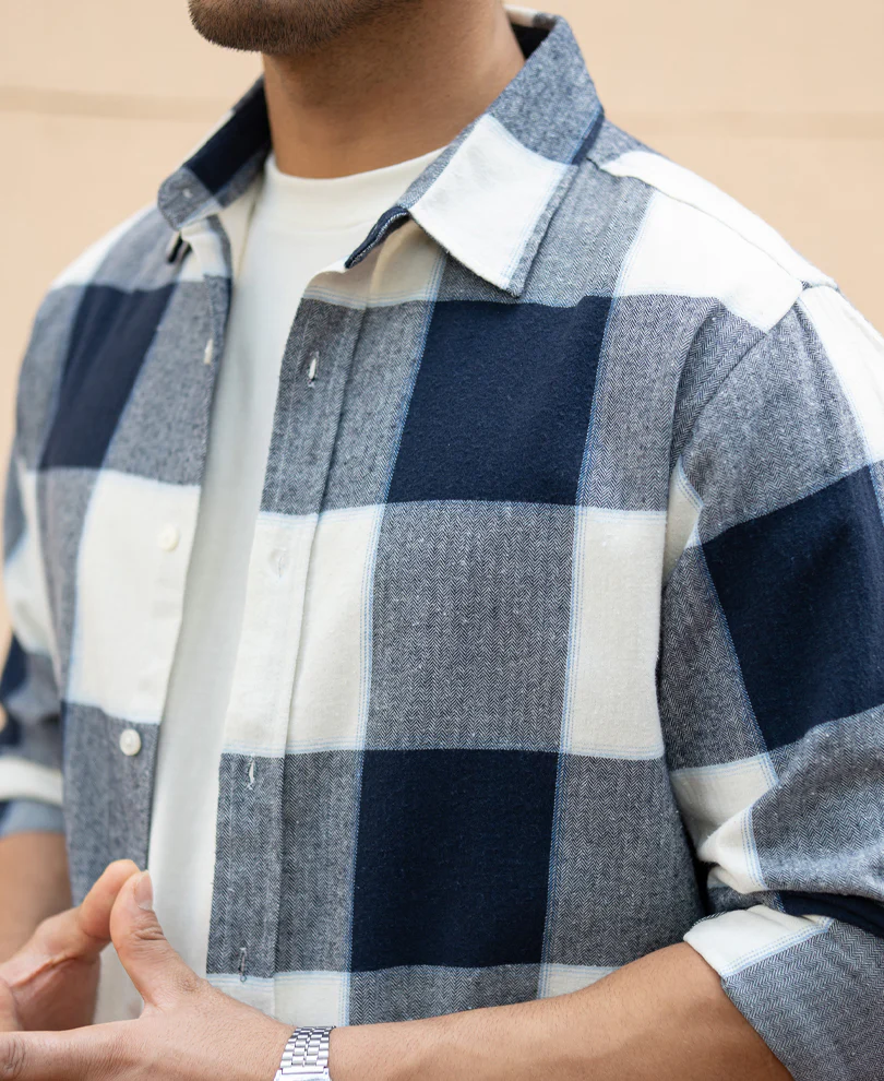 Navy Structured Regular Fit Checks Shirt - Image 3