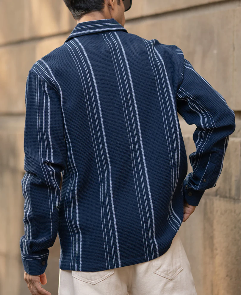 Navy Structured Striped Shirt - Image 6