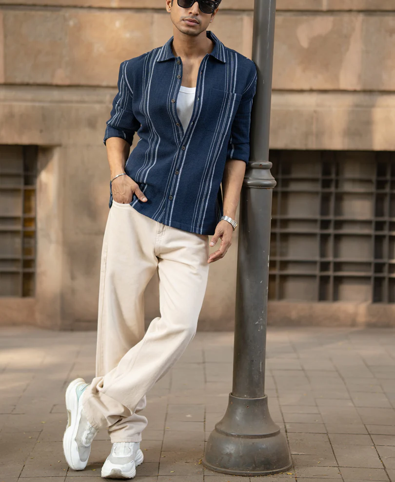 Navy Structured Striped Shirt - Image 7