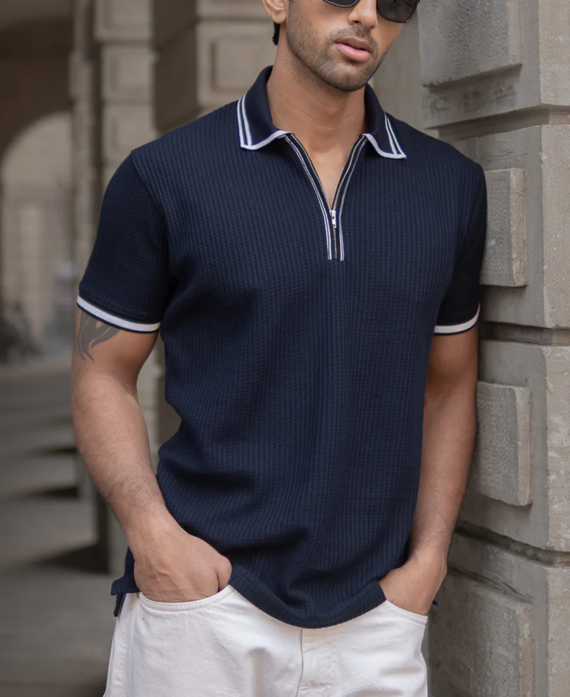 Navy Structured Polo T-Shirt - Image 3