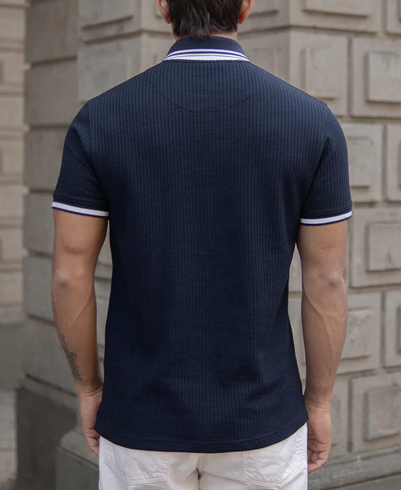 Navy Structured Polo T-Shirt - Image 4