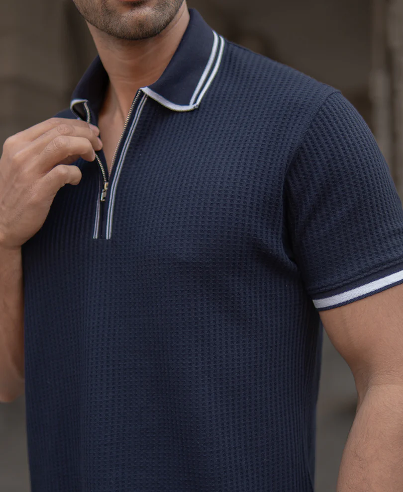 Navy Structured Polo T-Shirt - Image 5