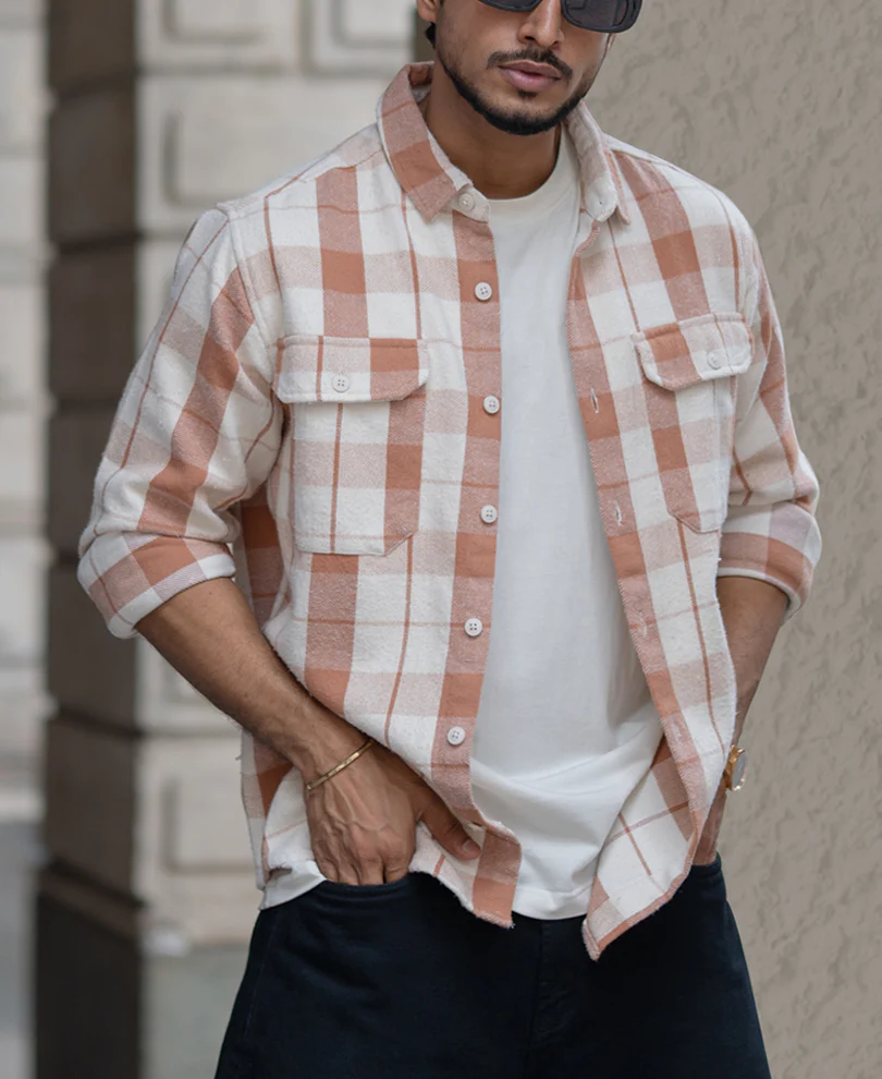 Off-White And Brown Checks Regular Fit Full Sleeves Shirt - Image 3