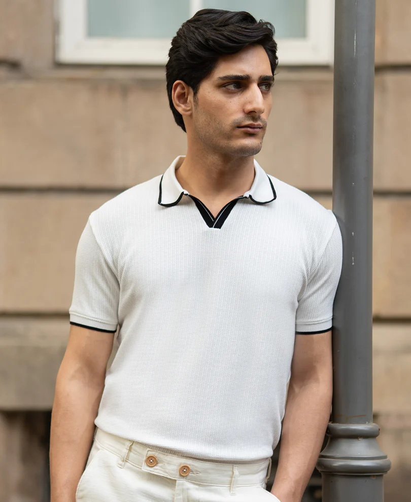 Off White Contrast Polo T-Shirt - Image 2