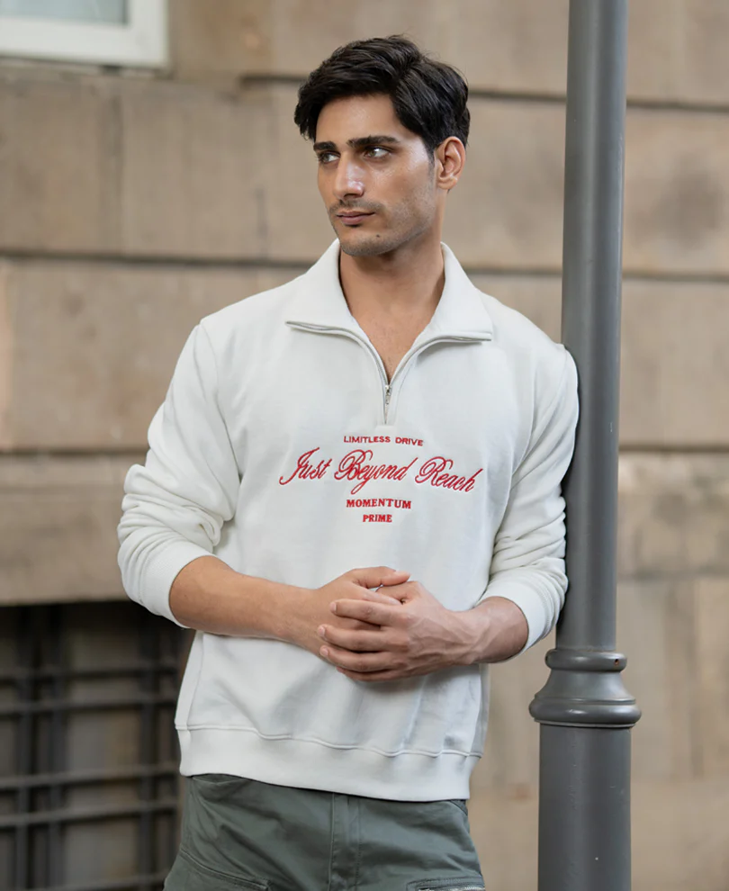 Off White Embroidered Fleece Sweatshirt - Image 3