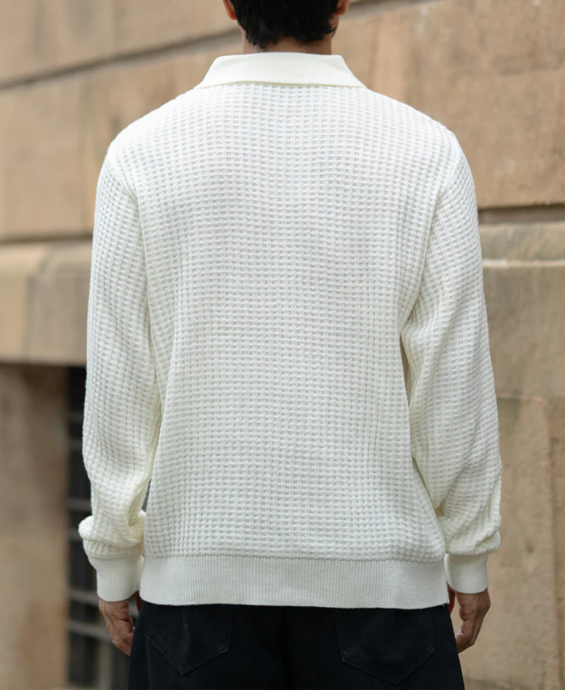 Off White Knit Polo Neck Sweater - Image 5
