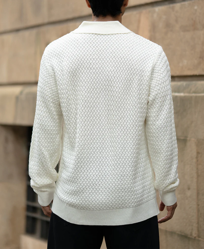 Off White Knit Polo Sweater - Image 5