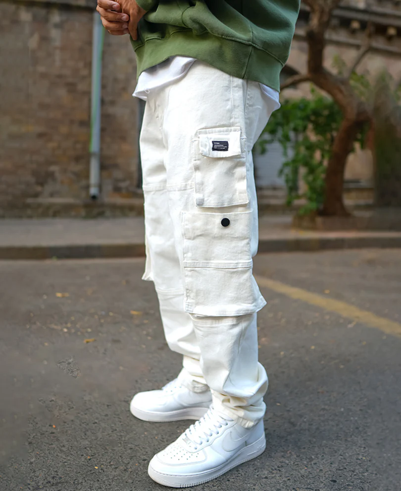 Off White Patch Pockets Denim Jeans - Image 4