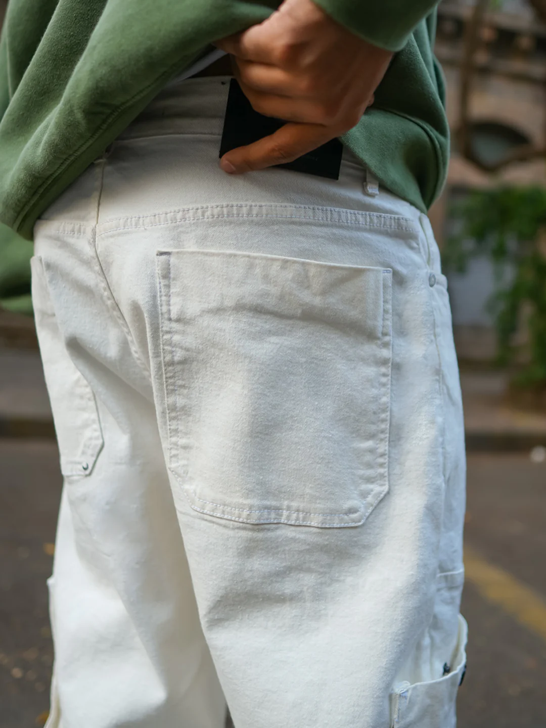 Off White Patch Pockets Denim Jeans - Image 5