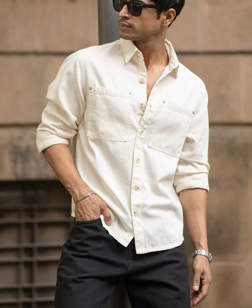 Off-White Structured Shirt With Pockets - Image 2