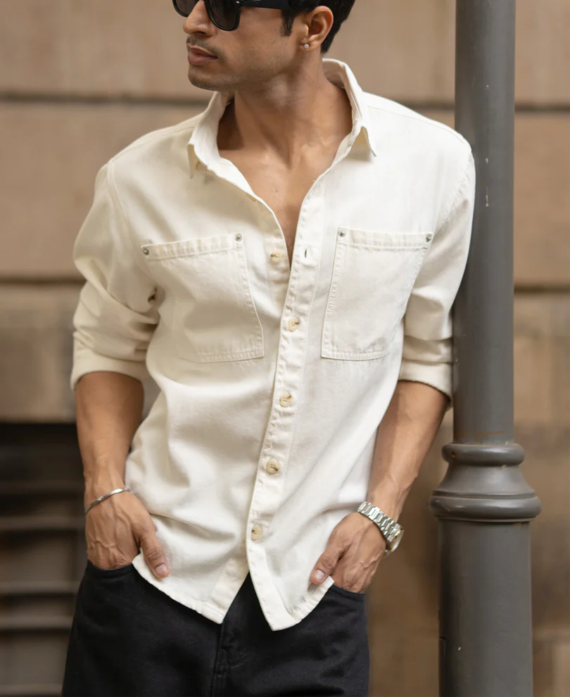 Off-White Structured Shirt With Pockets - Image 3