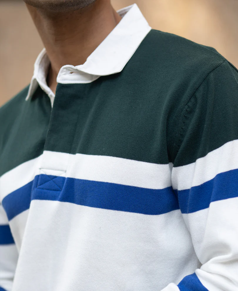 Olive And White Stripe Polo T-Shirt - Image 4