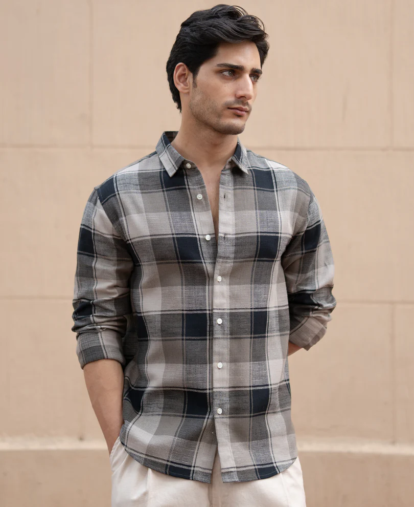 Olive & Black Structured Checks Shirt - Image 2