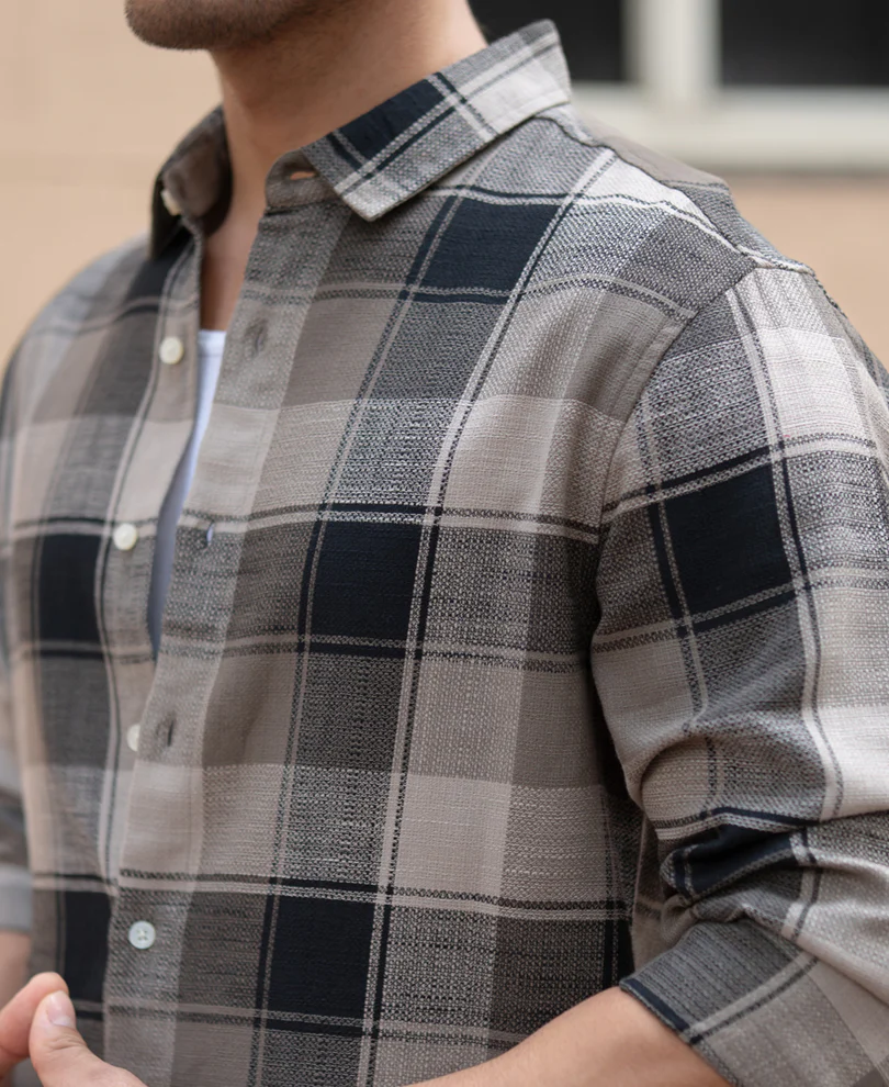 Olive & Black Structured Checks Shirt - Image 5