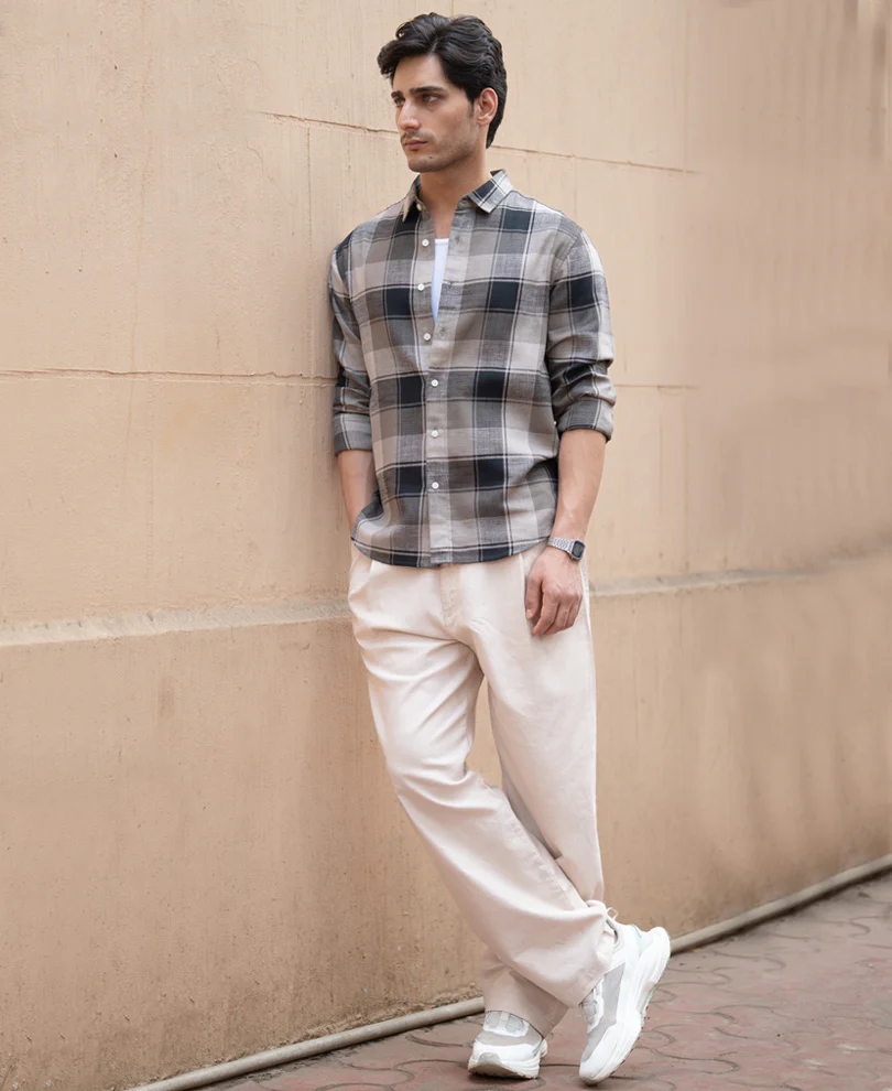 Olive & Black Structured Checks Shirt - Image 7