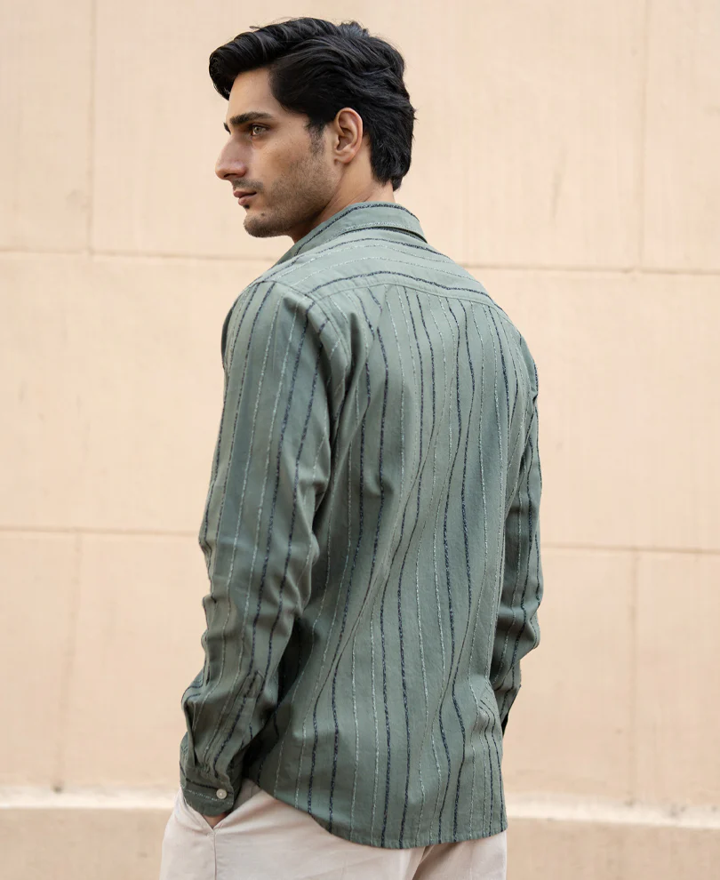 Olive Boucle Stripe Shirt - Image 5