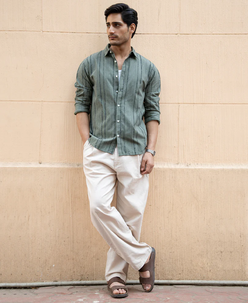 Olive Boucle Stripe Shirt - Image 6