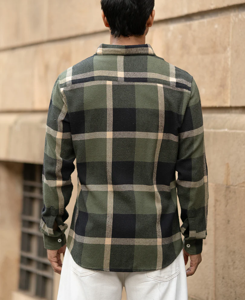 Olive Brushed Checks Shirt - Image 5
