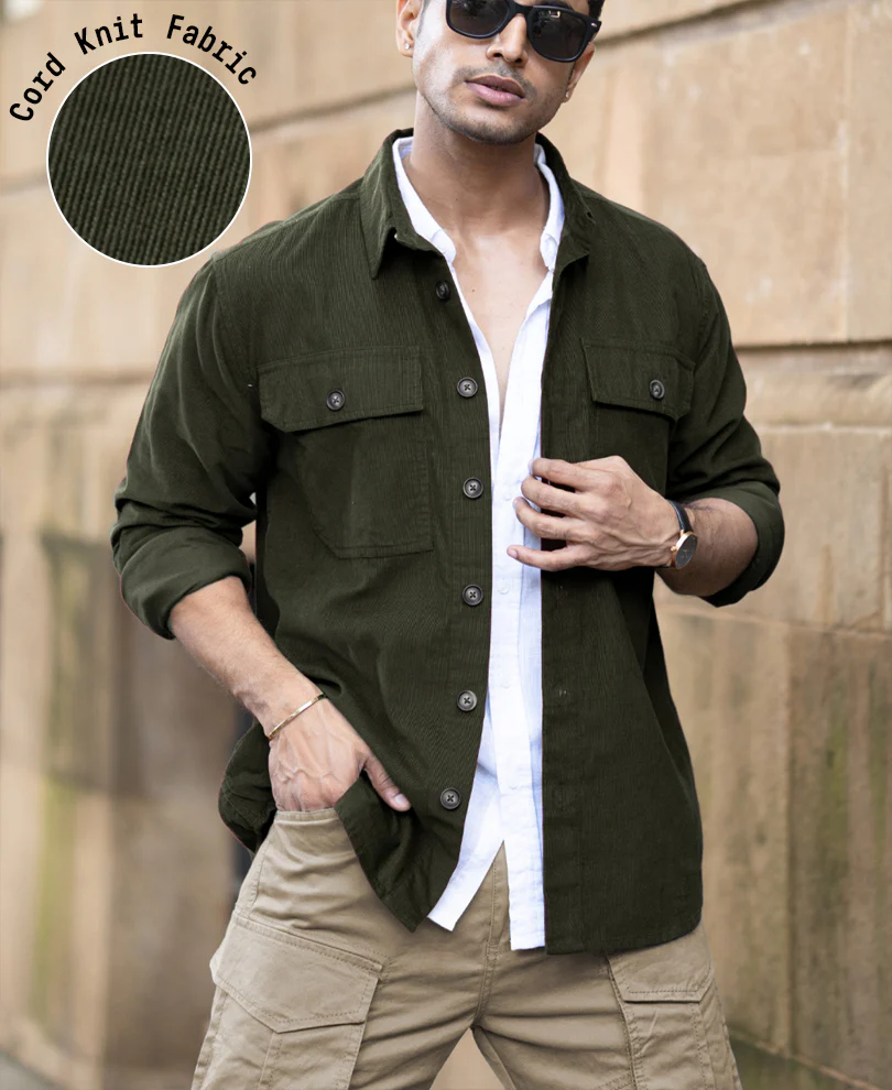 Olive Corduroy Shirt With Pockets