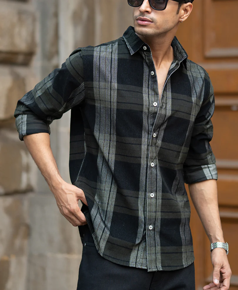 Olive Coudroy Checks Shirt - Image 2