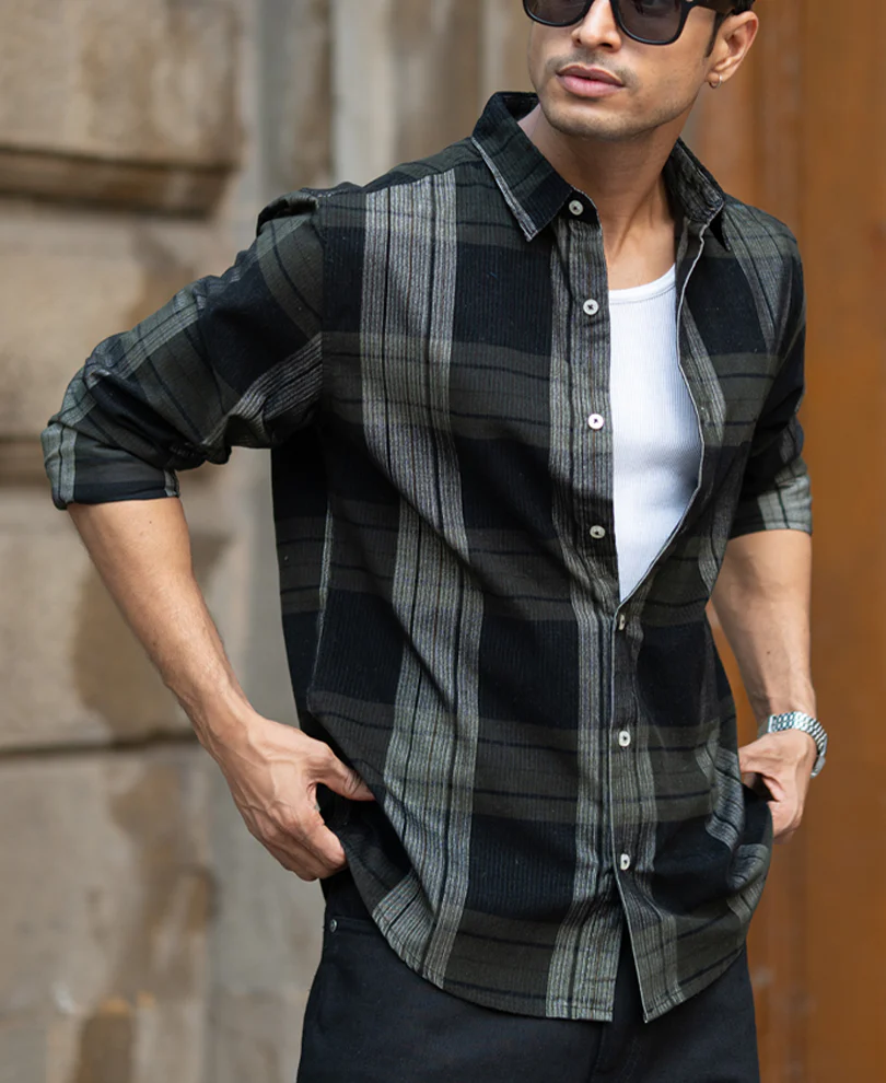 Olive Coudroy Checks Shirt - Image 3